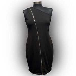 🖤 NWOT Black One-Shoulder Zipper Bodycon Dress – Size Large